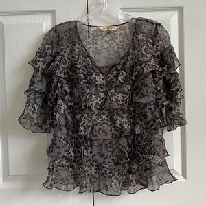 rebecca taylor printed mesh ruffle blouse